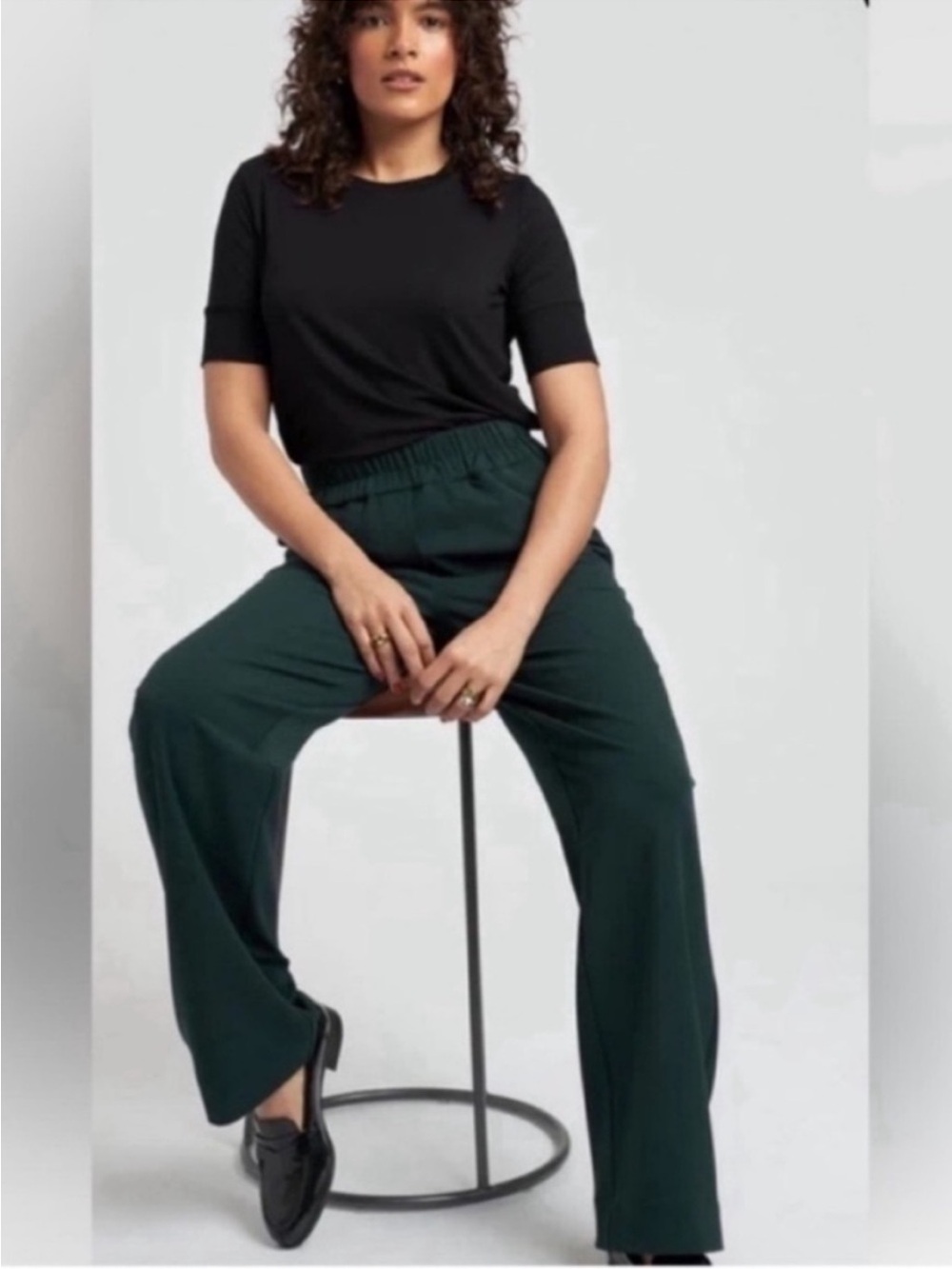 Universal Standard Wide-Leg Elastic Waist Pants in Dark Green XS 10/12